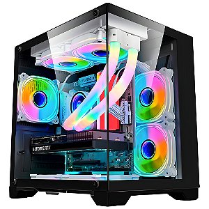 Gabinete Gamer K-Mex Space Aqua CG10-KN, Mini-tower, Lateral de Vidro, Preto, CG10KNRH001CB0X