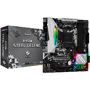 Placa Mãe AM4 B450M ASRock Steel Legend Com 4 Slots DDR4 , USB 3.1/Type-C/Displayport, HDMI