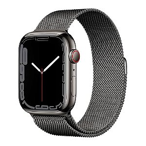 Smart Watch Apple Series 7 GPS + Cellular, Caixa em Aço inoxidável Grafite de 45mm, Com Pulseira Estilo Milanes, Grafite