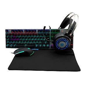 Kit Gamer Pro HP, Teclado Mecânico, Mouse, Mousepad, Headphone, GM3000, Preto