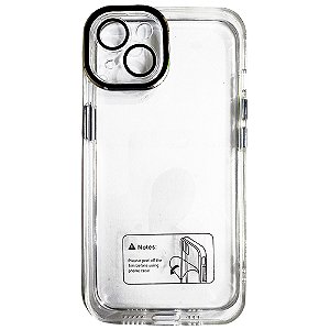 Capa Para iPhone 13, Transparente, Acabamento em Acrílico, Proteção da Câmera, Detalhes em Preto, BGM
