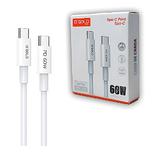 Cabo USB-C Para USB-C, Carga e Dados, 1 Metro de Comprimento, 60W, 9V, 3A, A'Gold, CB-51
