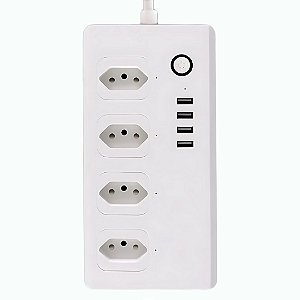 Extensão Inteligente, Zigbee 3.0, Com 4 Tomadas, 4 Portas USB, Cabo 1.5 Metros, Anti Surto, APP Tuya, Branco