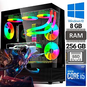 Computador Gamer Core i5-10400, Memória RAM 8GB DDR4, SSD 256GB, Gab Aquarius MT-G850BK, Win 10 Pro, Fonte 550W