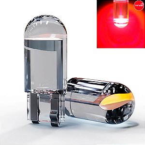Kit 10 Peças Lâmpada LED Automotiva 6000K Lúmens T10 W5w COB 0.36W - Vermelha
