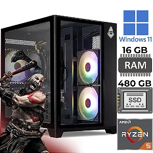 Computador Gamer Aquarius, Ryzen 5 5600XT, SSD 480GB, RAM 16GB, Placa de Vídeo 8GB RTX 4060, Fonte 600W 80 Plus Bronze