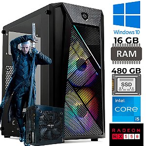 Computador Gamer i5 3470, SSD 480GB, RAM 16GB, Placa Vídeo RX 550, 2GB, GDDR5, Fonte 500W 80 Plus