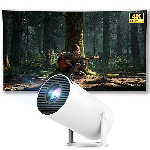Mini Projetor Portatil, WiFi 6, Bluetooth 5.2, Android 11, 2.500 Lumens, LED 4K FHD, HY300 Pro - Branco