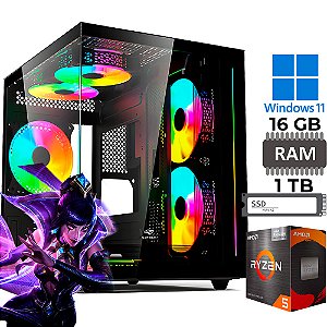 Computador Gamer Ryzen 5 5600GT Vega 7, RAM 16GB DDR4, SSD 1 TB M.2 NVMe, Windows 11 Pro, Gabinete Aquarius
