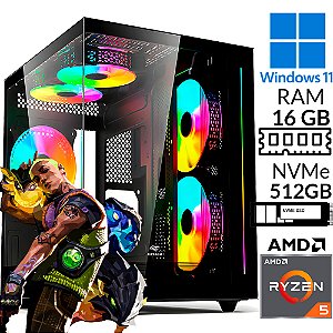 Computador Gamer Ryzen 5 5600GT, Vega 7, RAM 16GB DDR4, SSD M.2 NVMe 512GB, Windows 11 Pro, Gabinete Aquario