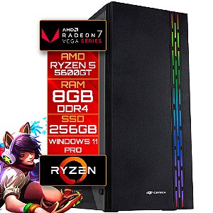 Computador Gamer Ryzen 5 5600GT, Vega 7, RAM 8GB DDR4, SSD 256GB, Windows 11 Pro