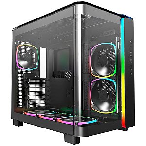 Gabinete Gamer Montech King 95 Pro, ARGB, Mid Tower ATX, Vidro Temperado, Sem Fonte, Com 6 Fans - Preto