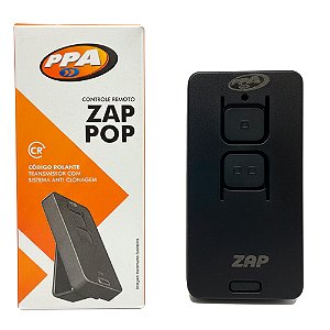 Controle Remoto PPA ZAP POP 2B Preto 433,92 MHz, Compatível Motor Garen, Sistema Anti Clonagem, Código Rolante