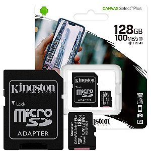 Cartão de Memória Micro SD 128GB Kingston Canvas Select Plus - Leitura: 100MBs - Classe 10 com Adaptador SD  SDCS2128GB