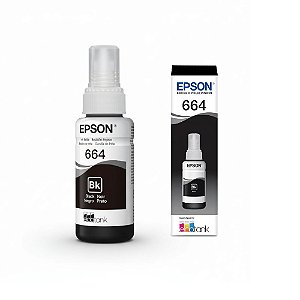 Refil de Tinta Epson 664 BK Preto 70Ml T664320 Rende até 4.000 Páginas, Para L110/L120/L210/L220/L300 (Caixa)