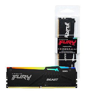 Memória RAM Gamer Desktop 16GB DDR5 RGB, Kingston Fury Beast, 16GB, 5200Mhz, Black, KF552C36BBEA-16