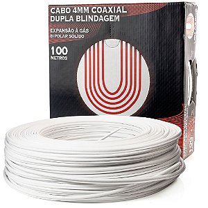 Caixa com 100 Metros de Cabo Coaxial Bipolar 4mm com Dupla Blindagem, UDI Cabos, Para uso Exterior, Anti-Chama - Branco