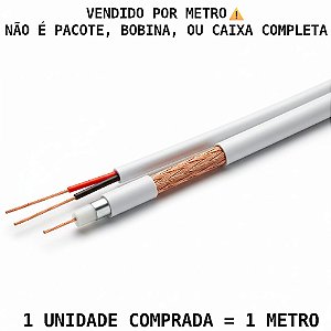 Metro de Cabo Coaxial 4mm Trançado com Alimentação Interna para CFTV, Diproseg, 2x26AWG - Branco (Venda por Metro)