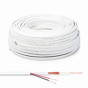 Rolo 100 Metros de Cabo Coaxial 4mm Trançado com Alimentação Interna para CFTV, Diproseg, 2x26AWG - Branco