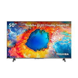 Smart TV 50" 4K UHD QLED Toshiba 50C450NS Dolby Vision Atmos, Bluetooth, HDMI e Wi-Fi (Preto)