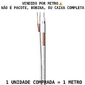 Metro Cabo Coaxial CFTV Condutti 4mm Dupla Blindagem 750 Ohms 2x26AWG Anti-Chama HIB RF4MMCEL Branco (Venda por Metro)