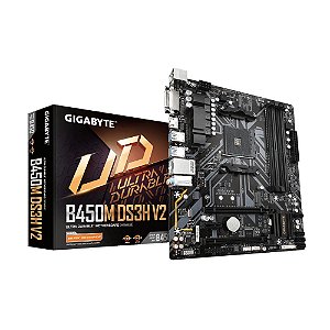Placa Mãe Gigabyte B450M DS3H V2, AM4 mATX, DDR4 até 128GB 3200MHz, HDMI, DP, M.2 PCIe NVMe, USB 3.2, 4xSATA 6Gb/s