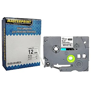 Fita Rotuladora Compatível Brother TZe-231 TZc231, 12mm x 8m, Laminada, Preto/Branco, PTD200 PT1090 PT2730, Masterprint