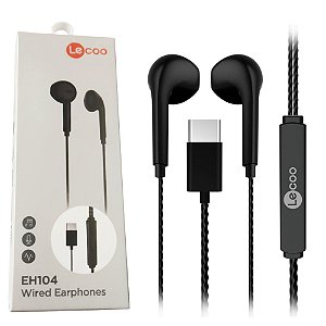 Fone Intra-Auricular Lecoo EH104, USB-C, Som Estéreo, Controle Integrado, Compatível com Smartphone e PC, Preto