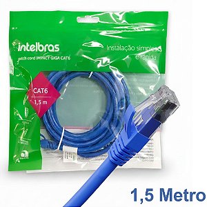 Cabo de Rede Patch Cord CAT.6 Intelbras IMPACT GIGA UTP 4P Azul 1,5 Metro, 100% Cobre, Intelbras