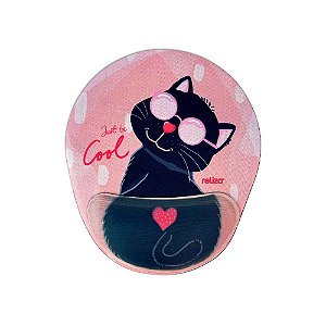 Mouse Pad Ergonômico 24 x 20,6cm, Reliza Comfort Fun, Apoio para Pulso e Base Antiderrapante - Estampa Gato