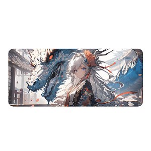 Mouse Pad Gamer 30x70cm, Neoprene Legítimo, Base Antiderrapante, Reliza - Estampa Guardiã do Dragão Celestial