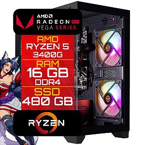 Computador Gamer Ryzen 5 3400G, B450M-DAV2, RAM 16GB(2X8), SSD 480GB, Fonte 400W Bronze 80Plus, Gab CV300-BK