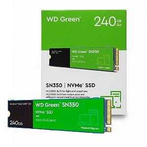 SSD M.2 Nvme 240GB, Western Digital, WD GREEN, 2280 SN350 PCIe Leitura: 2400MB/s e Gravação: 1650MB/s - WDS240G2G0C