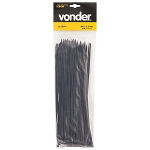Abraçadeira de Nylon 3,6mm x 140mm, Pacote com 100 Unidades, Preto - Vonder