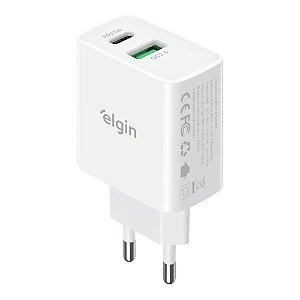 Carregador USB Elgin 2 Saídas, 1xUSB-A e 1xUSB-C, 20W, 46RCT2USBTPC, Branco