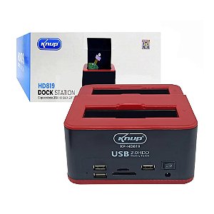 Dockstation Vertical KNUP Para HDD de 2.5" e 3.5", Com Entrada USB 2.0 e Leitor de Cartão de Memória - KP-HD819