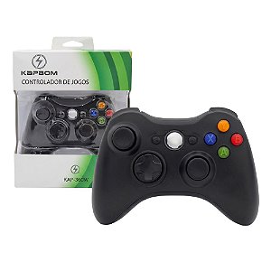 Controle Sem Fio Compatível Xbox & PC (Windows e Linux) KapBom Kap-360W Joystick Wirelles (Preto)