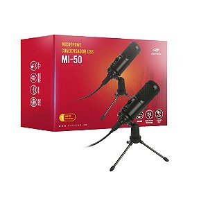 Microfone Streaming USB MI-50BK C3Tech, Condensador Cardioide para Streaming, Podcast e PC, com Tripé