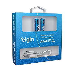 Pilha Recarregável AAA Palito USB-C 1.200mAh com 2 unidades Blister + Cabo (ELE000000082428)