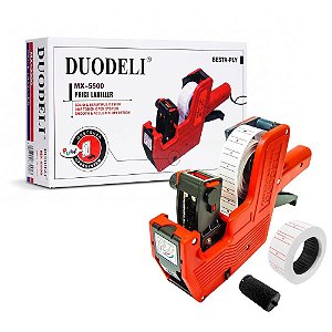 Etiquetadora Manual Duodeli MX-5500 8 Dígitos com Tinteiro e Bobina de Etiquetas, Vermelha