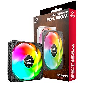 Cooler Fan C3Tech F9-L180BKM RGB, 120 mm, Rolamento Hidráulico, Molex 4 Pinos, Preto