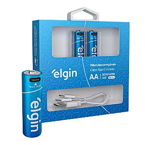 Pilha Recarregável AA USB-C 1.200mAh com 2 unidades Blister + Cabo (ELE000000082427)