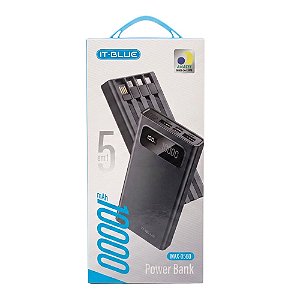 Carregador Portátil Power Bank 10000mAh 5 em 1, 4 Saídas - UBS1, UBS2, Lightning, USB-C, V8, Preto, It-Blue Max-0560