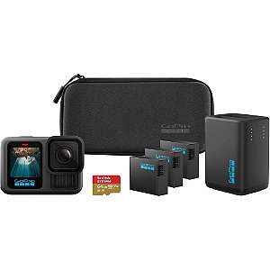 Câmera de Ação GoPro HERO13 Black Power Bundle Resistência à Água 10M Vídeo 5.3K60 27MP Baterias Enduro e Cartão de 64Gb