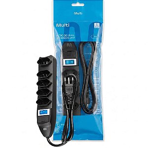 Filtro de Linha Multi com 5 Tomadas, Cabo de 90cm e Proteção Contra Sobretensão Preto - WI297