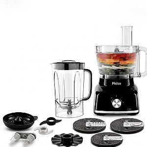 Multiprocessador de Alimentos Philco PMP1600P 2 Velocidades + Pulsar Com 1700W,  220V e Copo Liquidificador - Preto