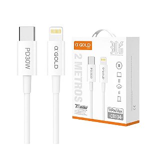 Cabo Lightning 2 Metros Turbo α'GOLD CB-104 | USB-C para iPhone 30W – Carregamento Ultrarrápido