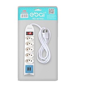 Filtro de linha Ebai FZ-8205 com 5 Tomadas e 2 USB Bivolt 2Metros Branco