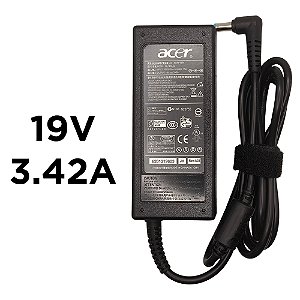 Fonte Compatível Notebook Acer, 19V, 3.42A, PN: PA-1900-04, Pino Plug Azul 5.5mm x 1.7mm
