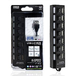 Hub Usb 2.0 Com 7 Portas Com Led e Interruptor Individual Suporta Dispositivos de Até 500gb XT2067 Xtrad- Preto